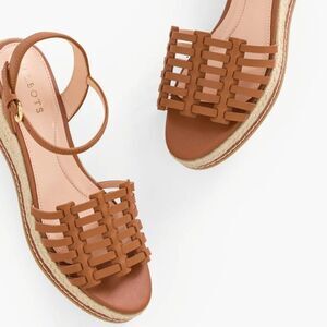 Talbots Pamela Woven Nappa Wedge Sandals Size 9 Brown Leather Espadrille Womens